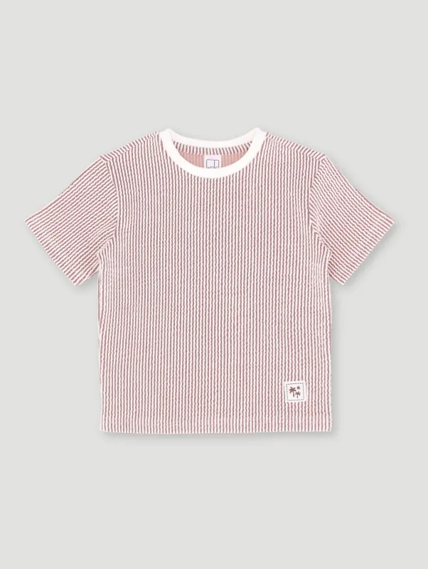 Pre- Boys Seersucker Texture Tee - Rust sold by Edgars