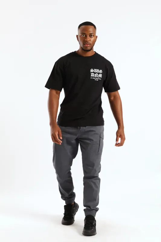 Short Sleeve Back Print Gothic Font Tee - Black sold by Edgars