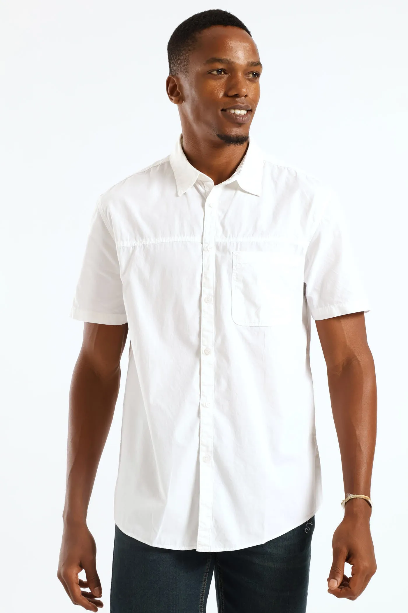 Short Sleeve Panel Poplin Shirt - White sold by Edgars