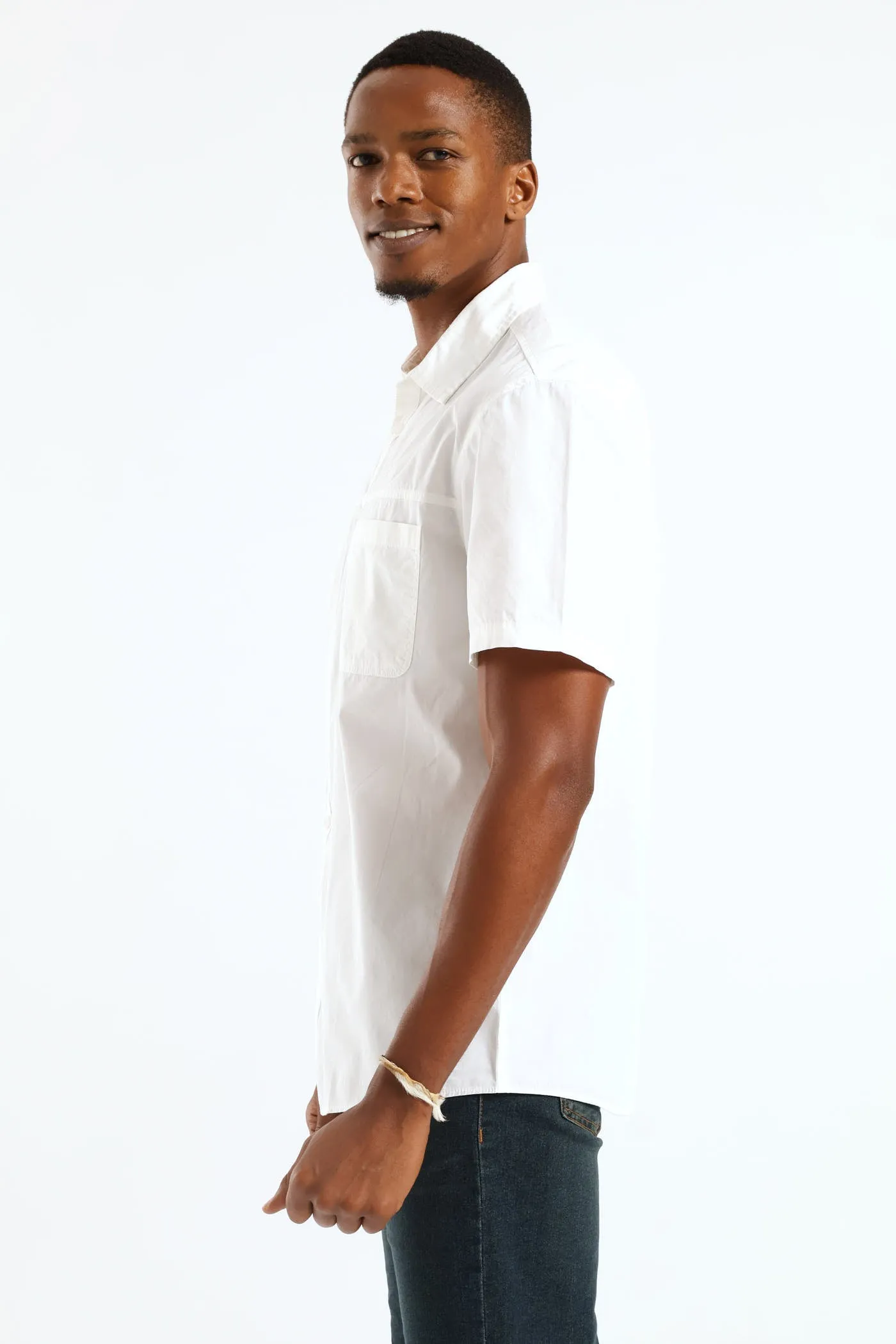 Short Sleeve Panel Poplin Shirt - White sold by Edgars product image thumbnail 3