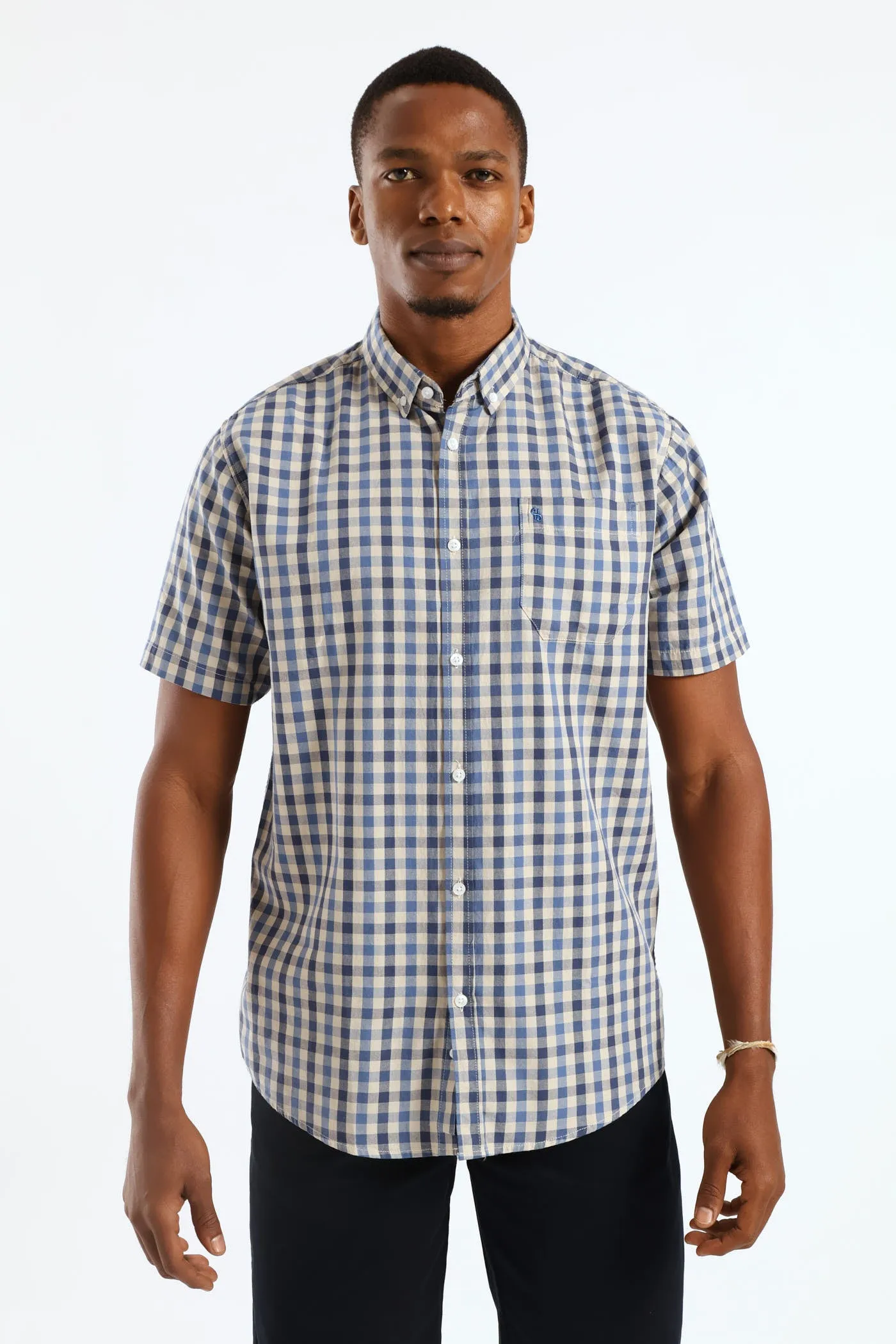 Short Sleeve Check Button Down Shirt - Taupe/Navy sold by Edgars product image thumbnail 2