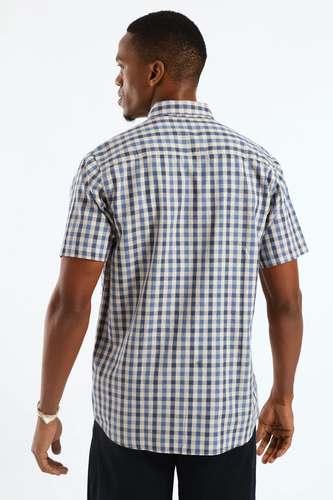 Short Sleeve Check Button Down Shirt - Taupe/Navy sold by Edgars product image thumbnail 3