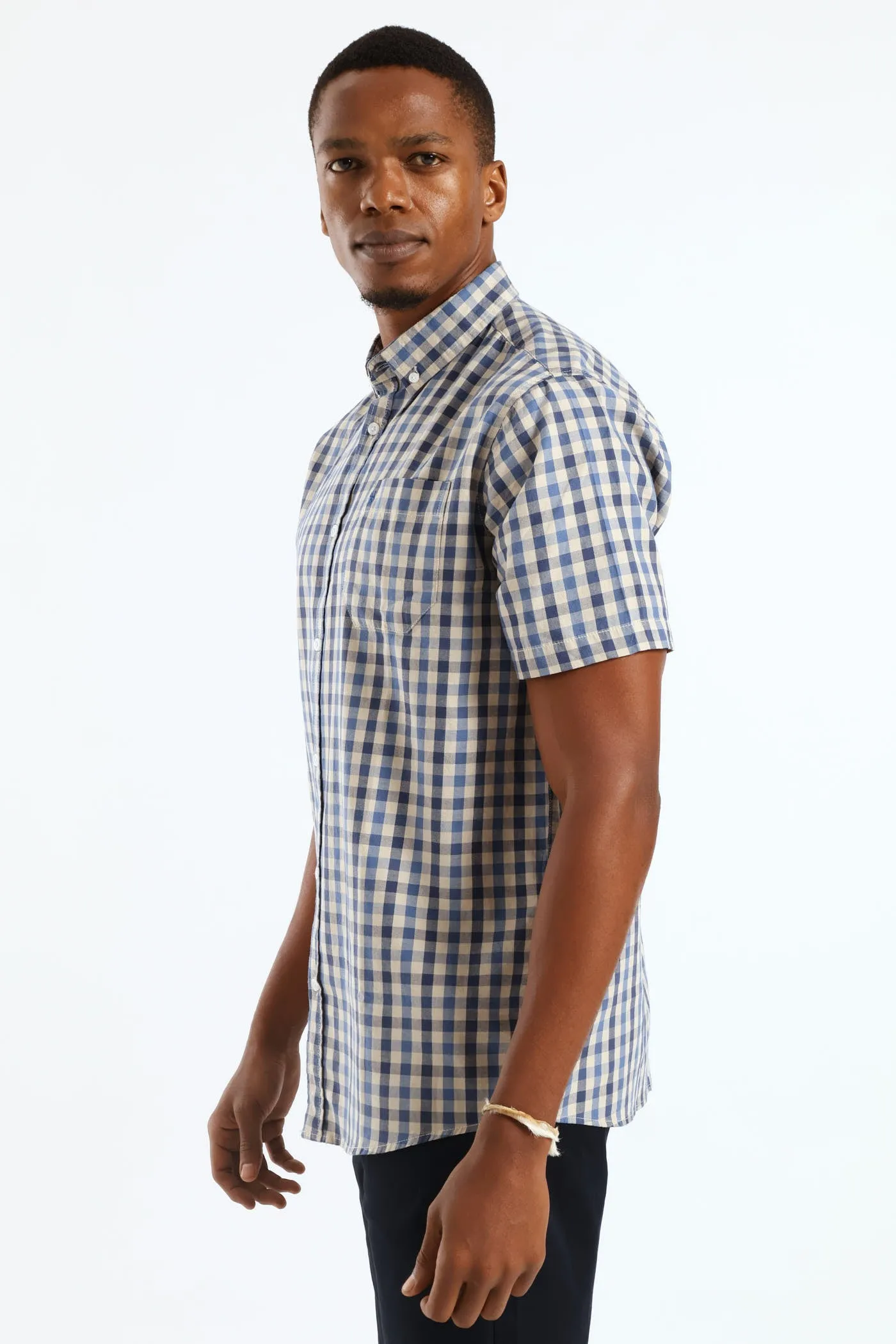 Short Sleeve Check Button Down Shirt - Taupe/Navy sold by Edgars product image thumbnail 4