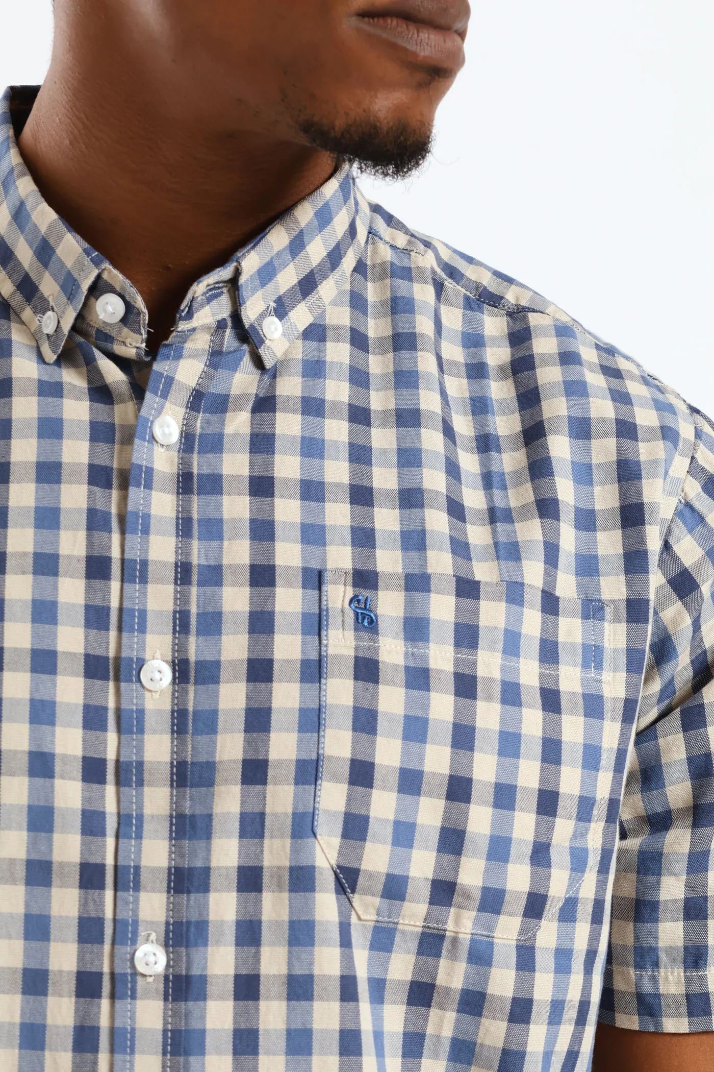 Short Sleeve Check Button Down Shirt - Taupe/Navy sold by Edgars product image thumbnail 5
