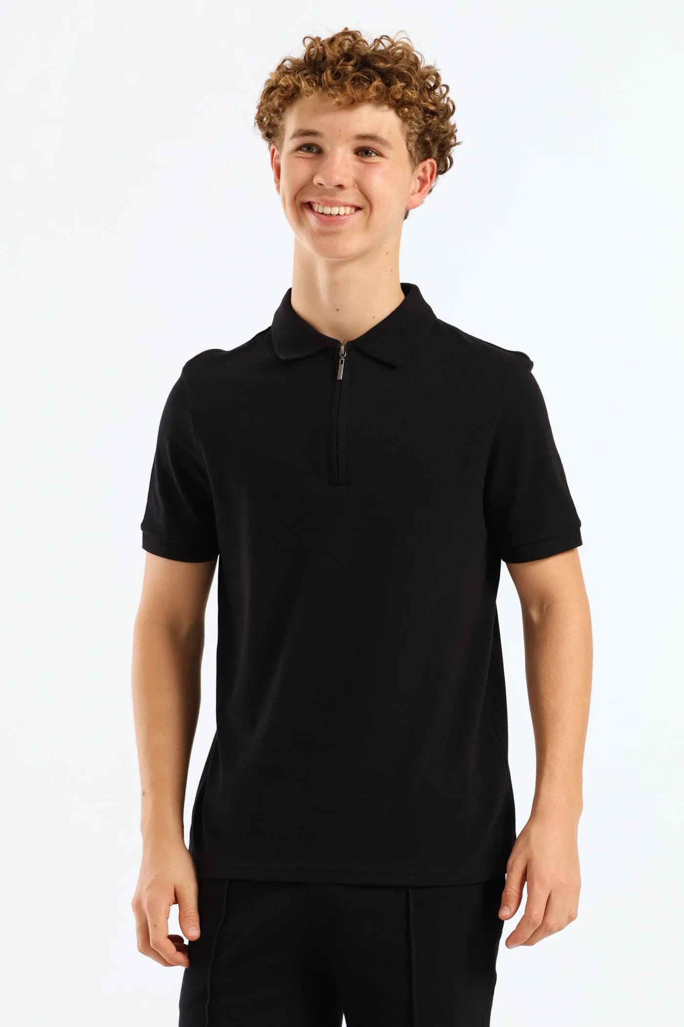 Boys Pique Zip Golfer - Black sold by Edgars