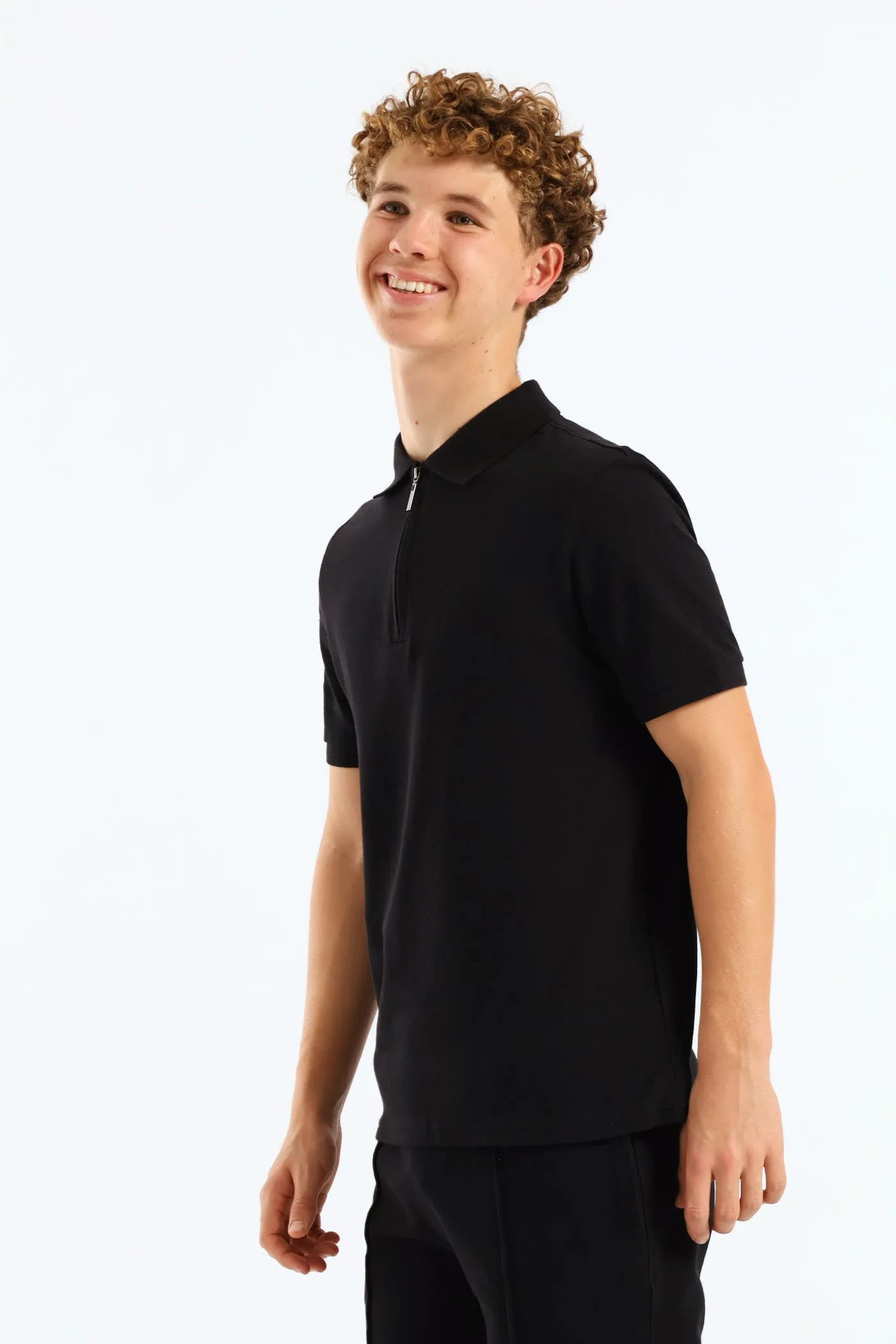 Boys Pique Zip Golfer - Black sold by Edgars product image thumbnail 3