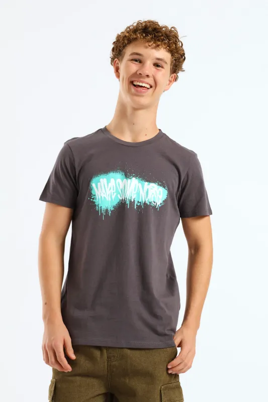 Boys Grafitti Printed Tee - Charcoal sold by Edgars