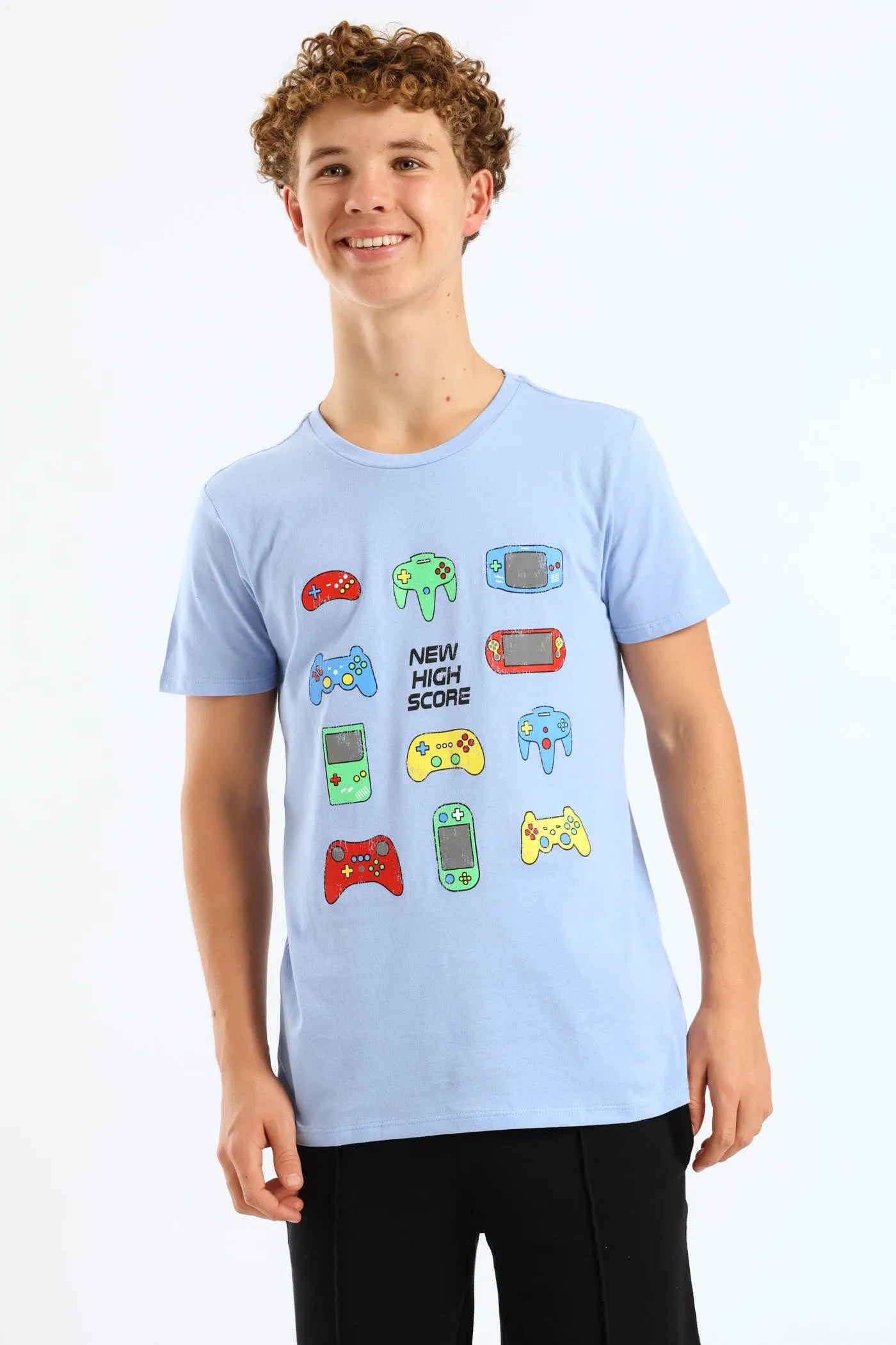Boys Gaming Consoles Printed Tee - Blue sold by Edgars