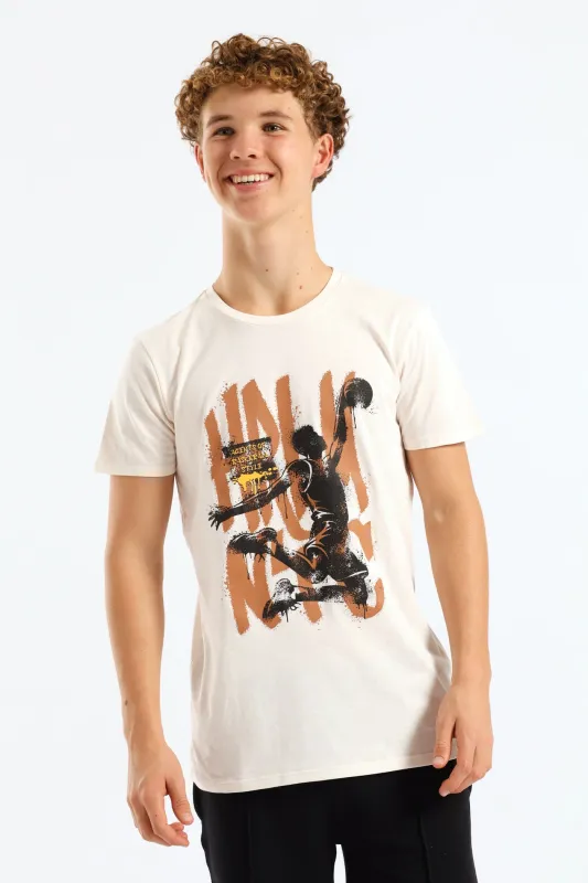 Boys Basketball Print Tee - Ivory sold by Edgars