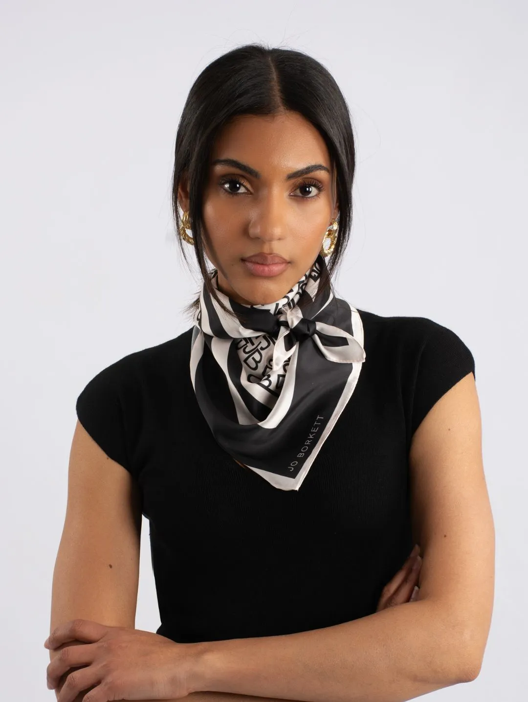 Silk Touch Monogram Neckerchief - Cream/Black sold by Edgars