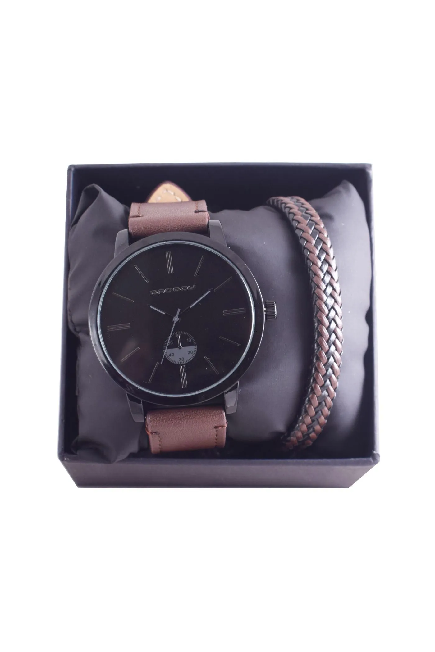 Braided Bracelet & Watch Set - Brown/Black sold by Edgars
