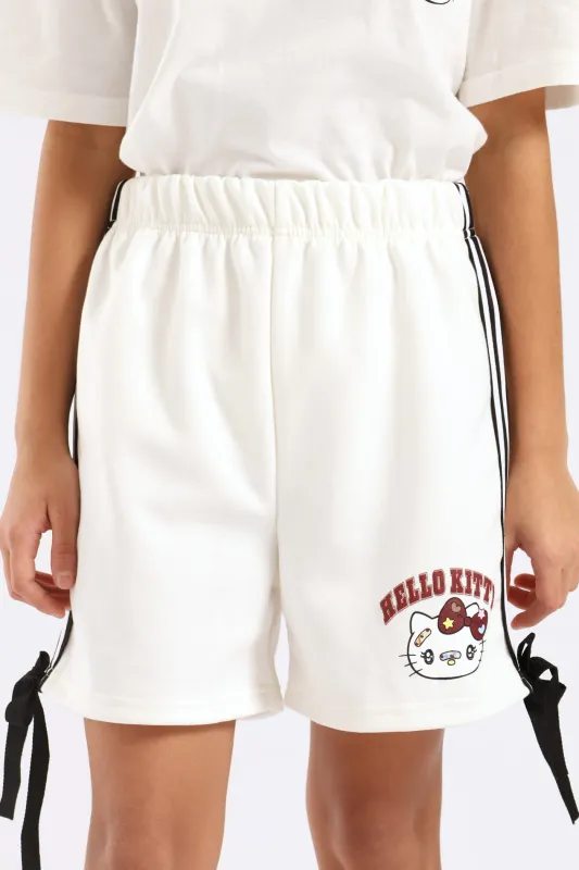 Girls Side Tape Bow Sport Short - Milk sold by Edgars