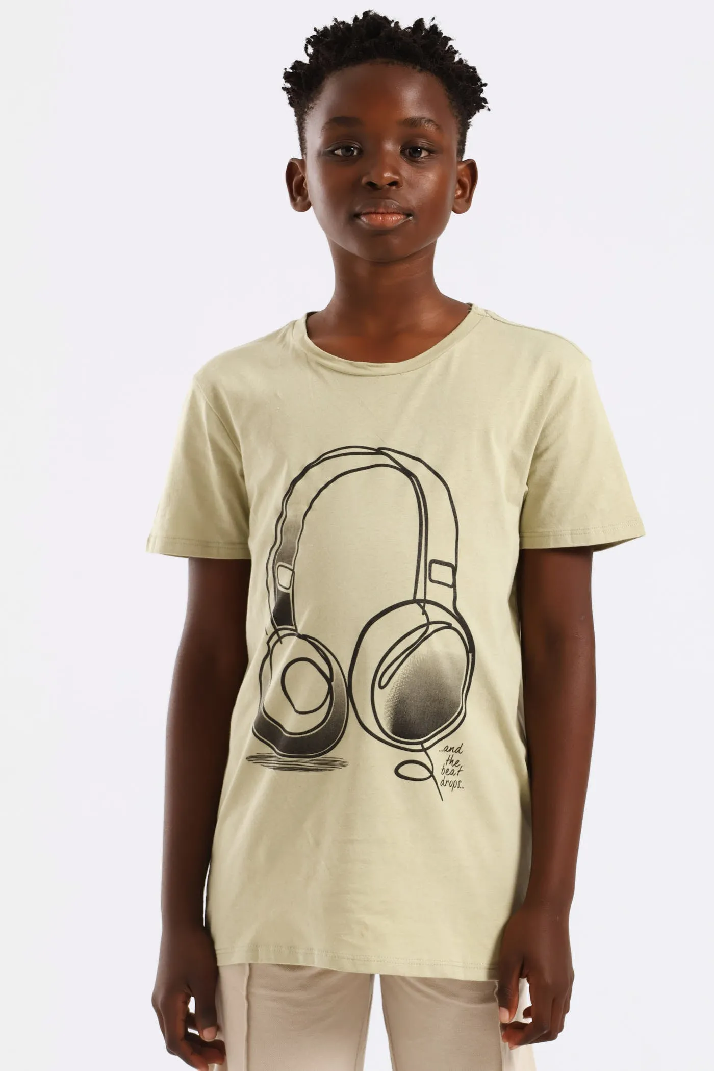 Boys Headphones Print Tee - Green sold by Edgars