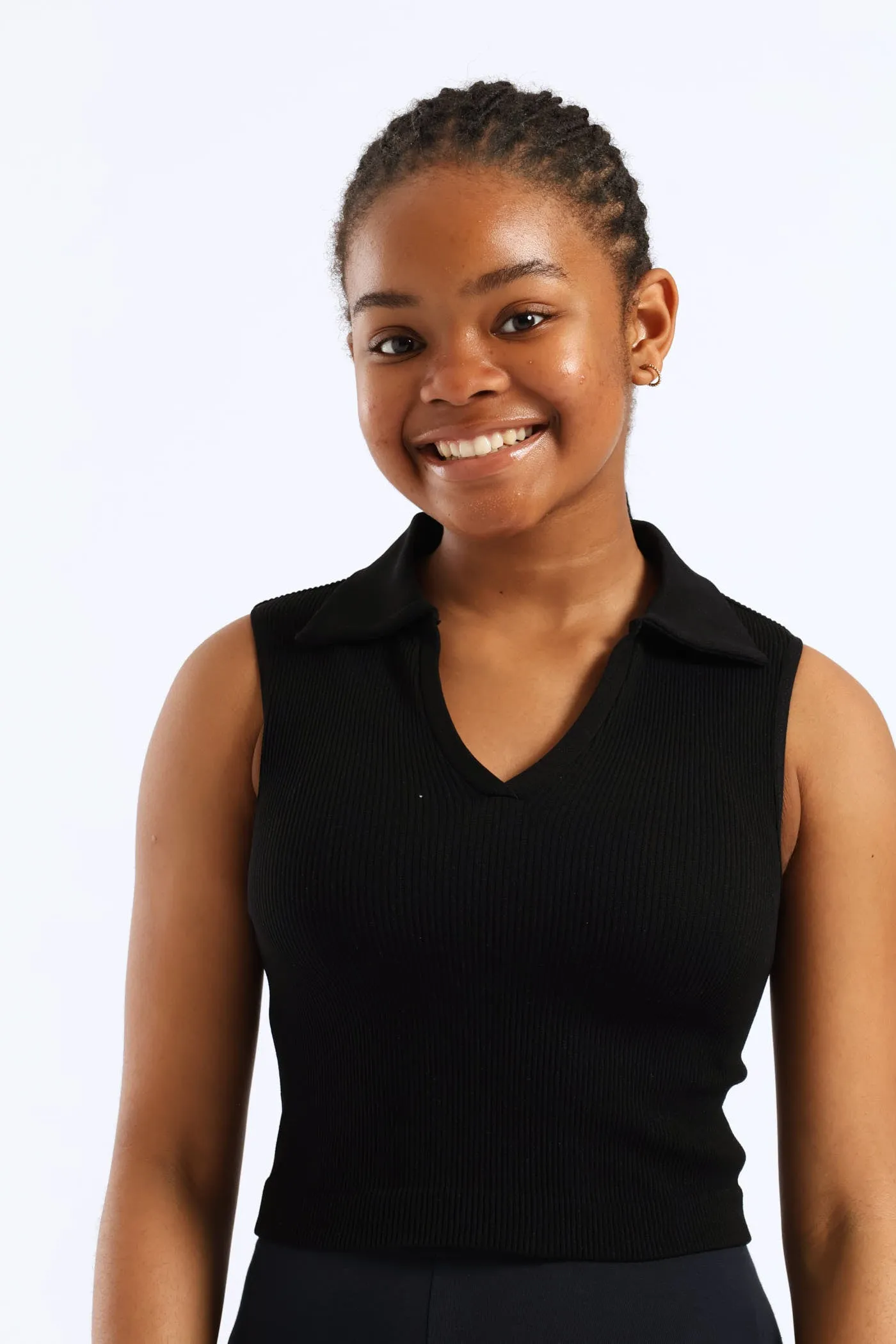 Girls Seamless Johnny Collar Top - Black sold by Edgars