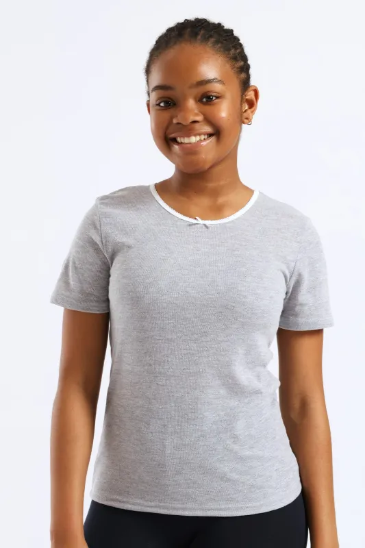 Girls 2 Pack Plain Short Sleeve Vest - Grey sold by Edgars