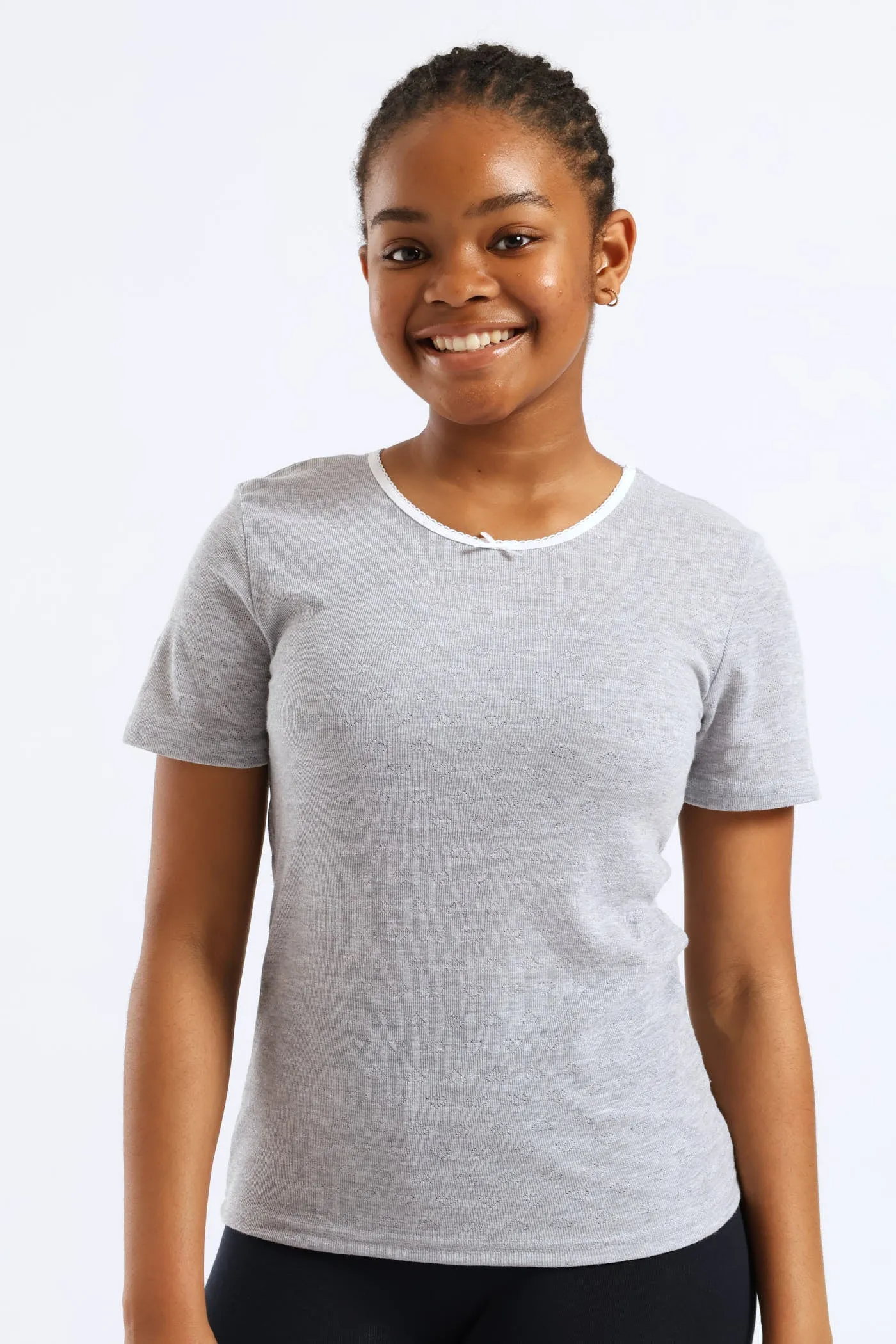 Girls 2 Pack Plain Short Sleeve Vest - Grey sold by Edgars