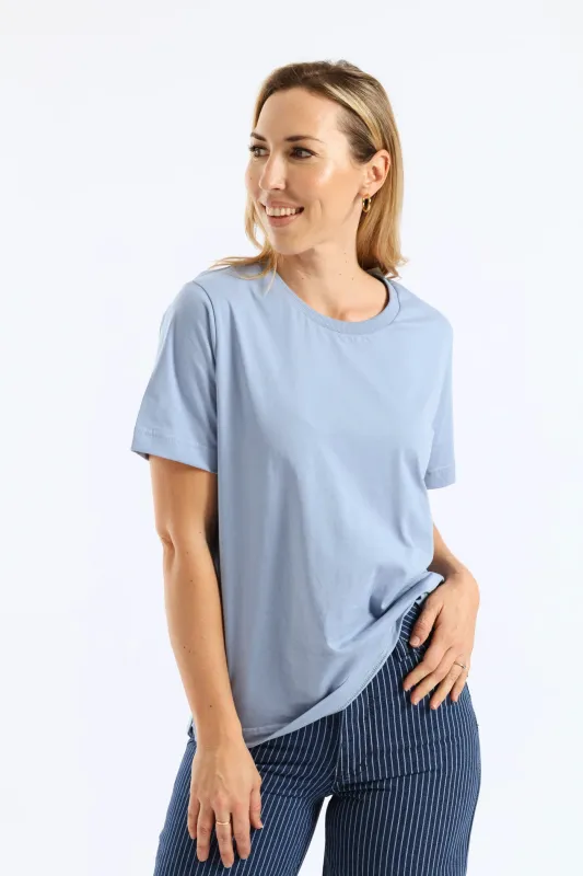 Rib Neck Cotton Boxy Tee - Pale Blue sold by Edgars