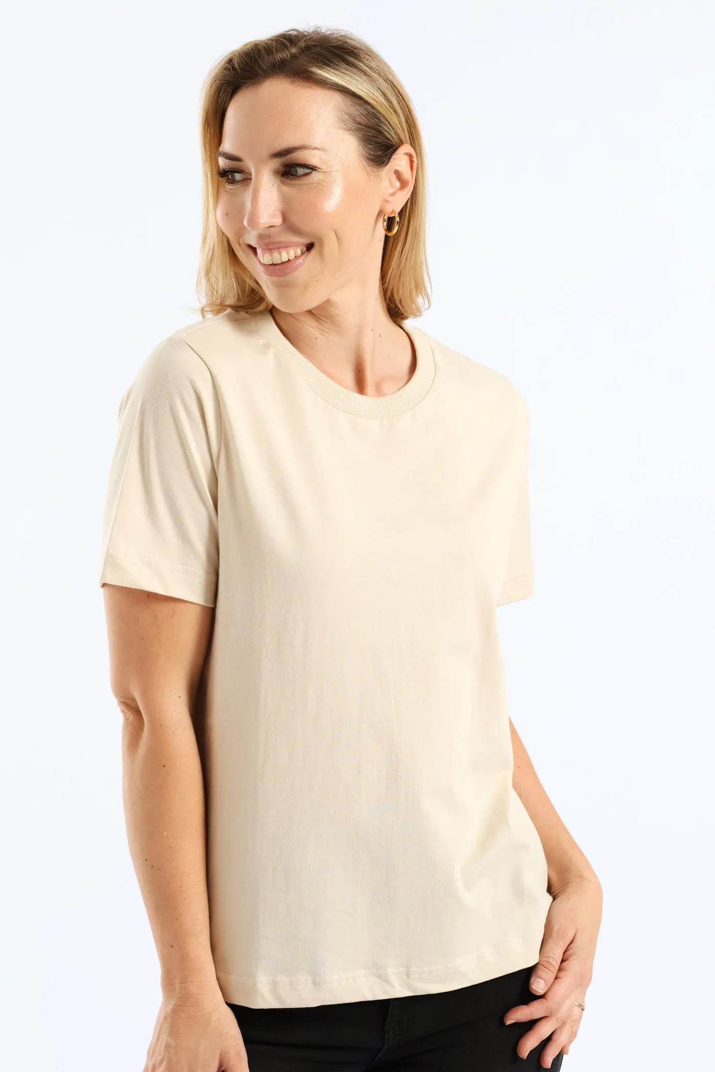 Rib Neck Cotton Boxy Tee - Oatmeal sold by Edgars