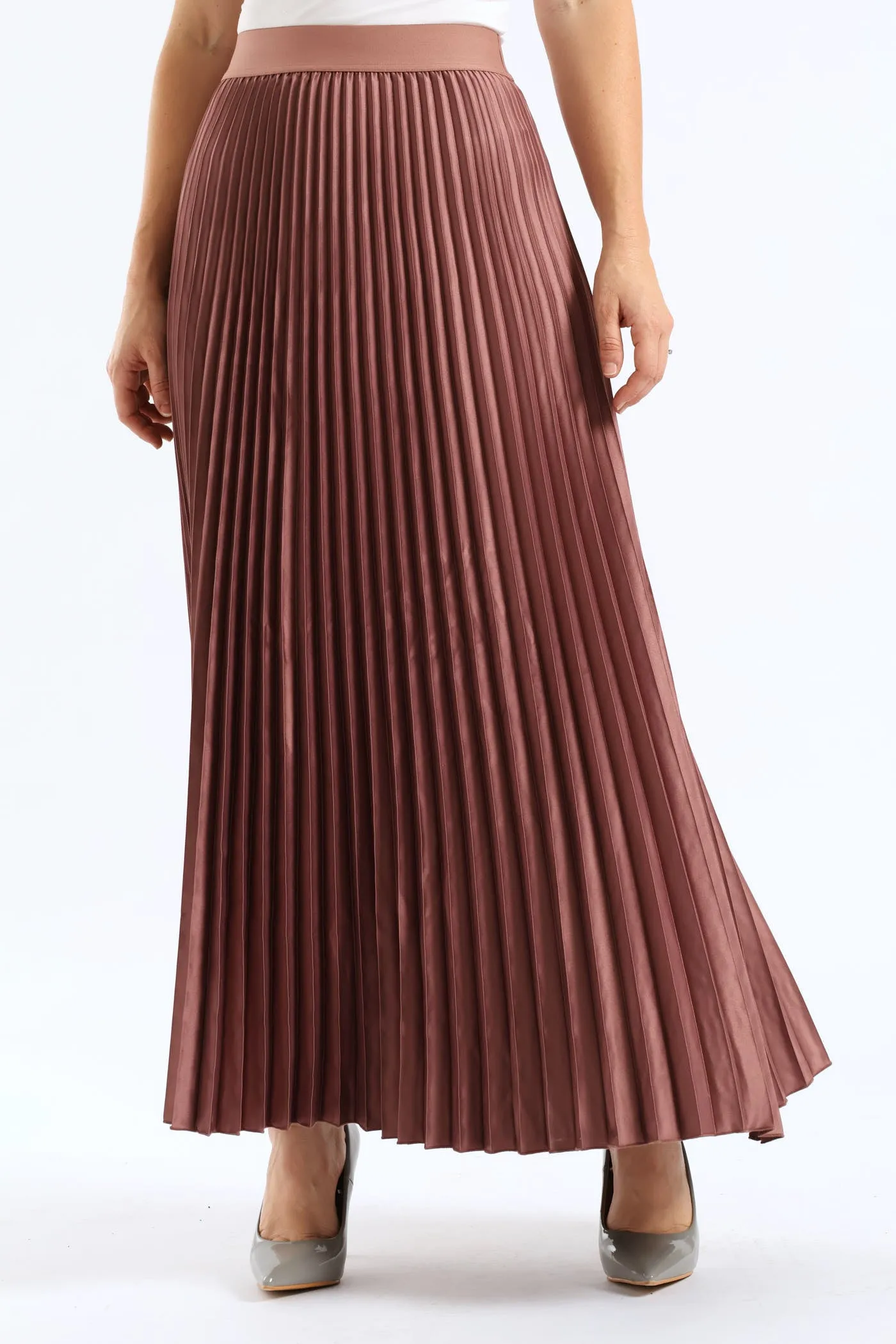 Pleated Satin Maxi Skirt - Mauve sold by Edgars
