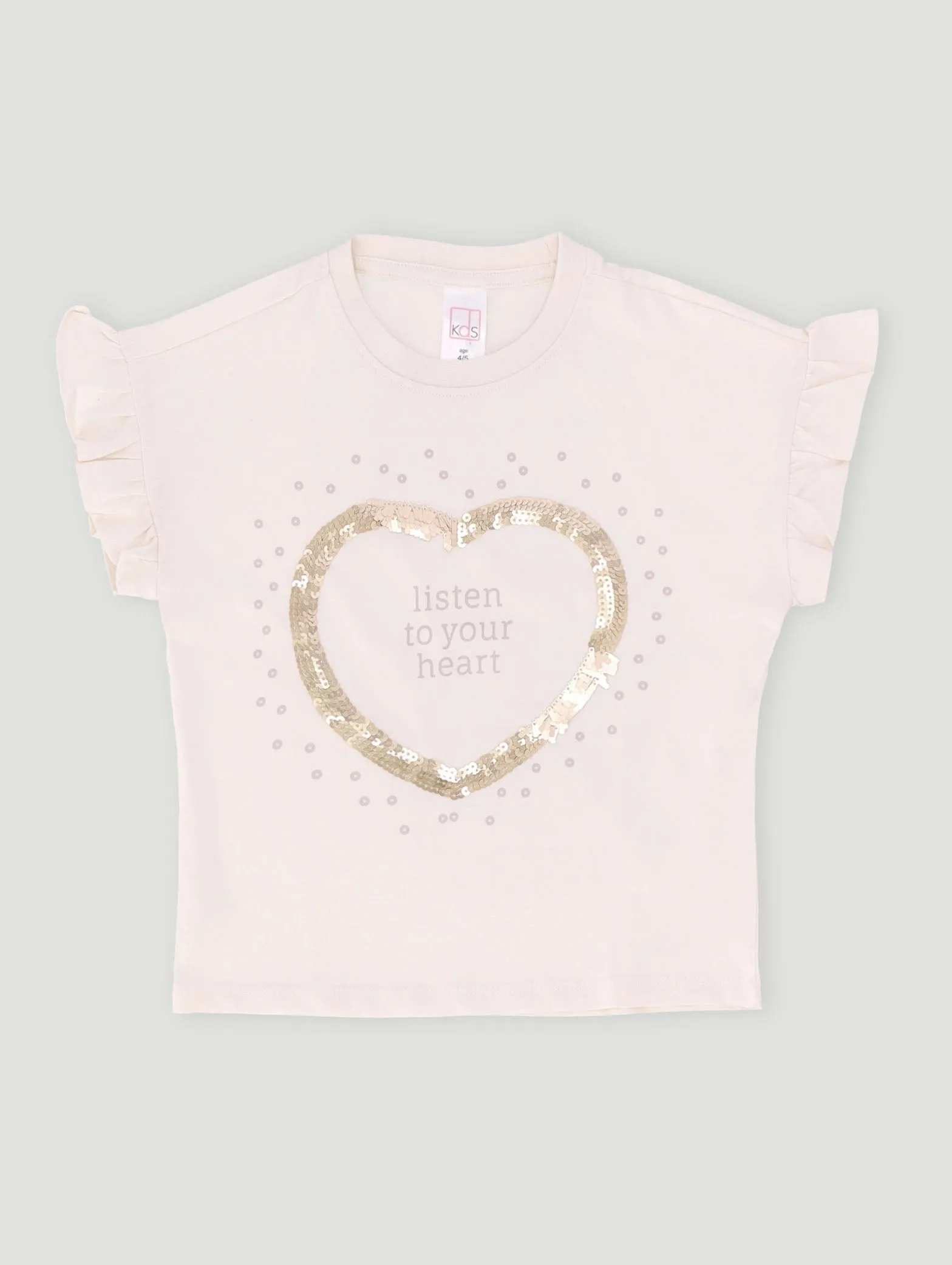 Pre-Girls Heart Sequin Tee - Cream sold by Edgars
