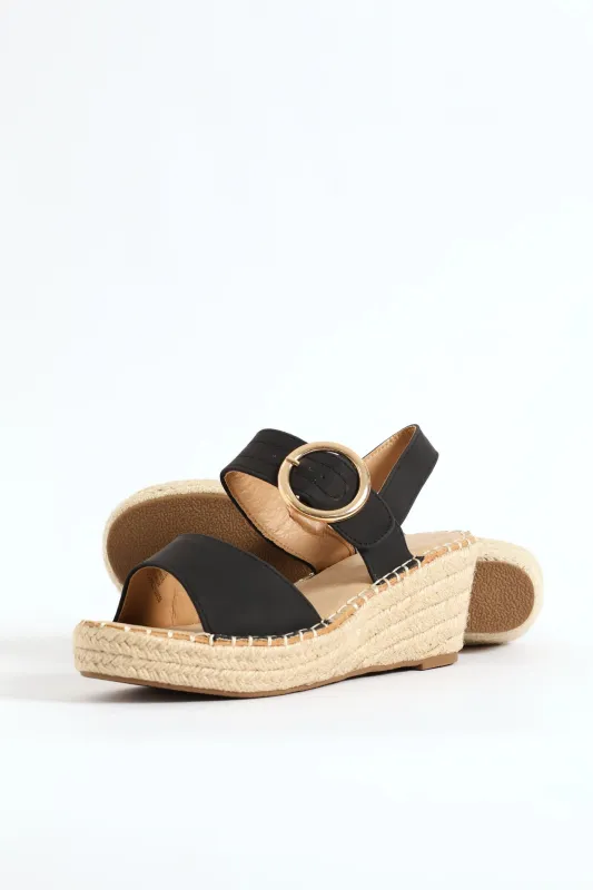Jayda 9 Rope Wedge Heel - Black sold by Edgars