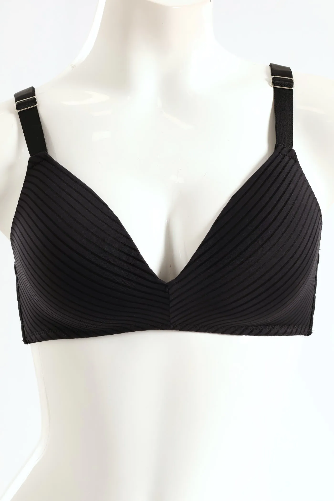 Stripe Molded Non-Wired A-Line Bra - Black sold by Edgars