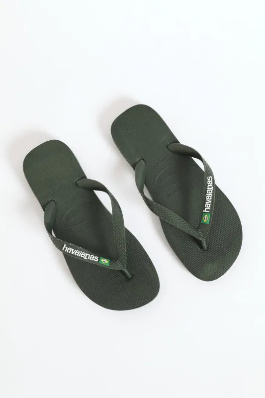 Brazil Logo & Word Flip Flop Sandal - Olive sold by Edgars