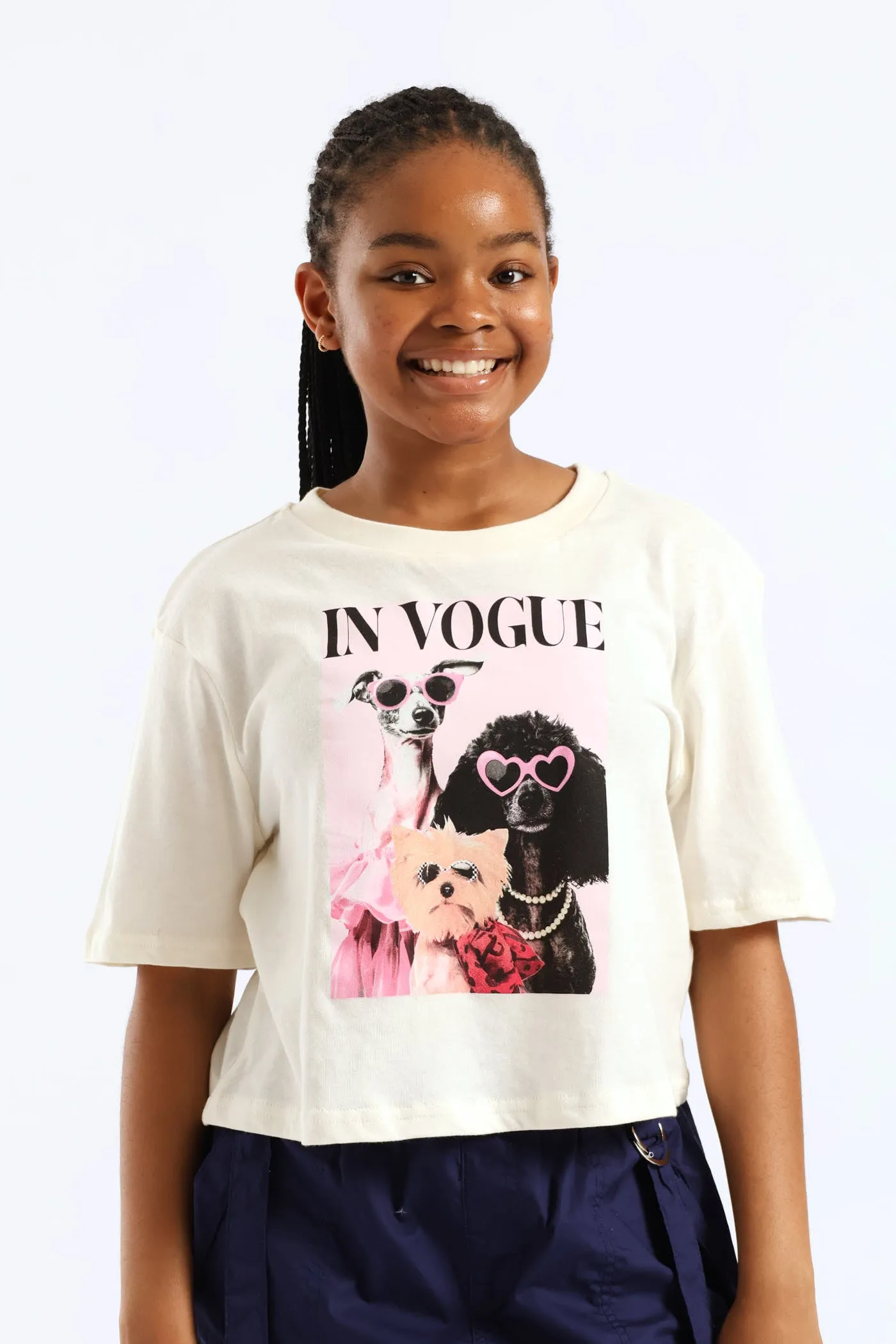 Girls In Vouge Doggie Tee - Cream sold by Edgars