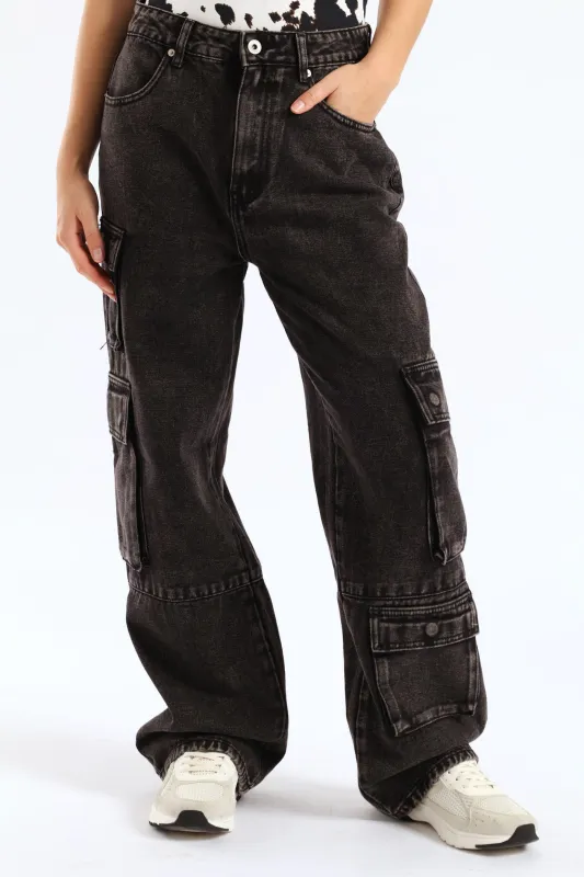 Cargo Wide Leg Denim - Salty Black sold by Edgars