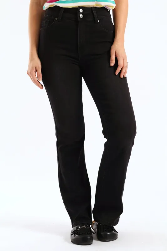 Hi-Rise Double Button Wider Bootleg Jean - Black sold by Edgars
