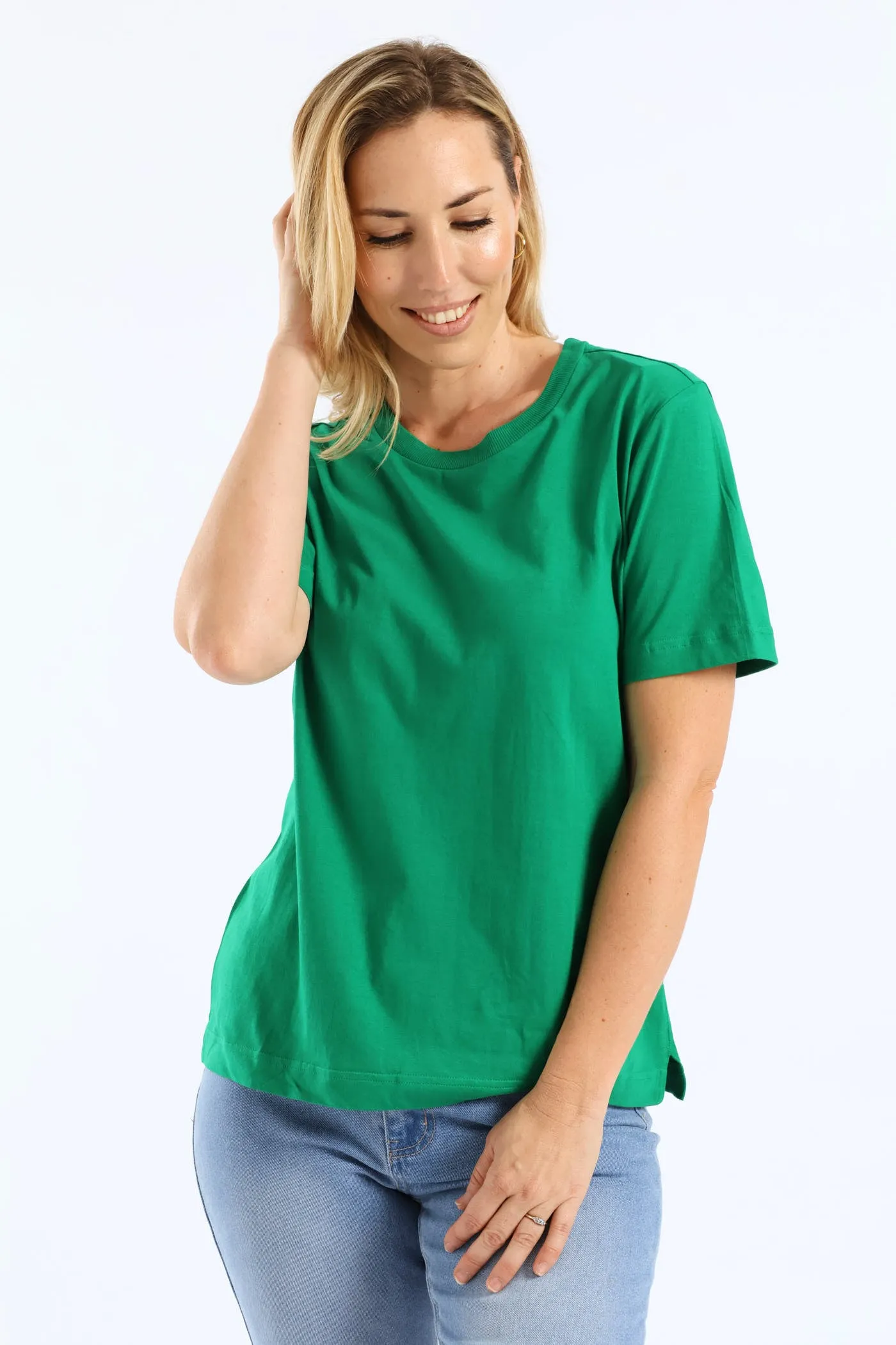 Rib Neck Cotton Boxy Tee - Emerald sold by Edgars