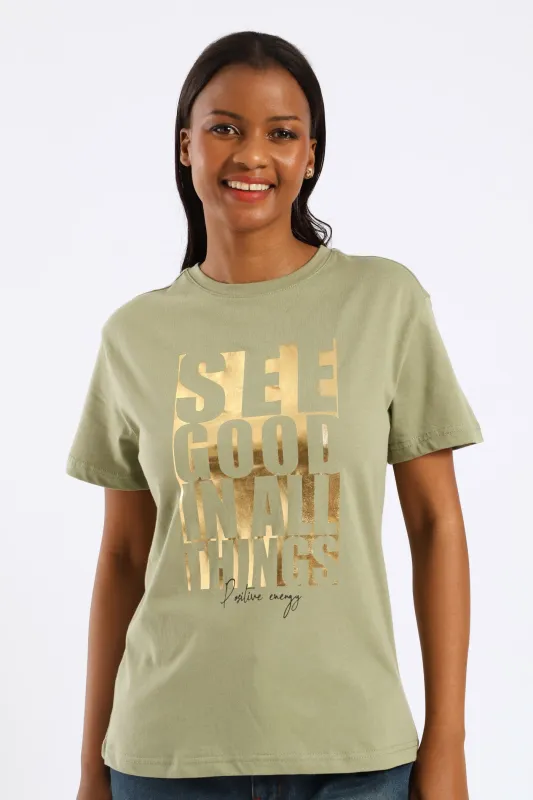 See Good Foil Frame Tee - Swamp Green sold by Edgars