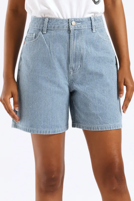 Pinstripe Denim Mid Thigh Short - Mid Wash sold by Edgars