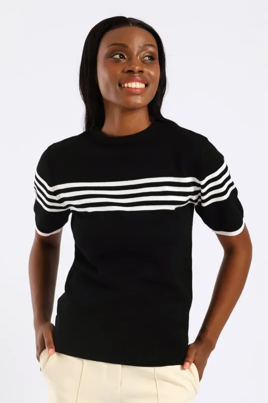 Hi Neck Centre Striped Pullover - Black sold by Edgars