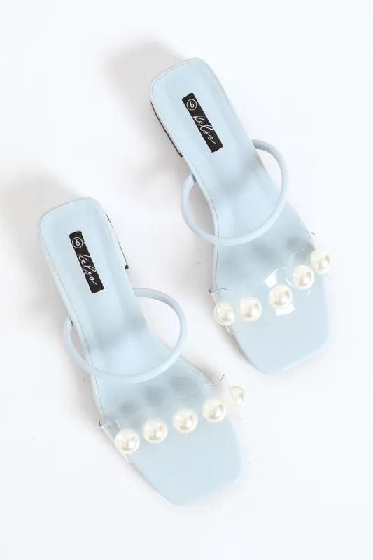 Vinyl Pearl Detail And Tube Strap Low Block Sandal - Periwinkle sold by Edgars
