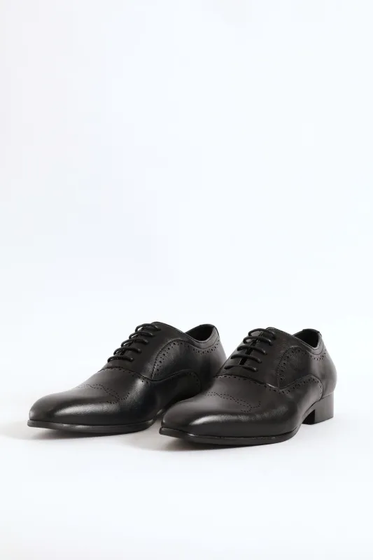 Lace Up Punched Detail Oxford Shoe - Black sold by Edgars