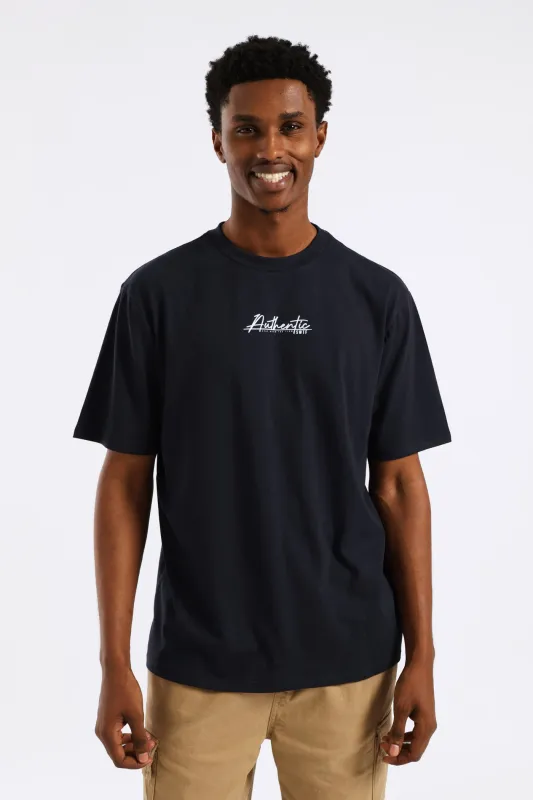 Authentic Basic Print Tee - Navy sold by Edgars