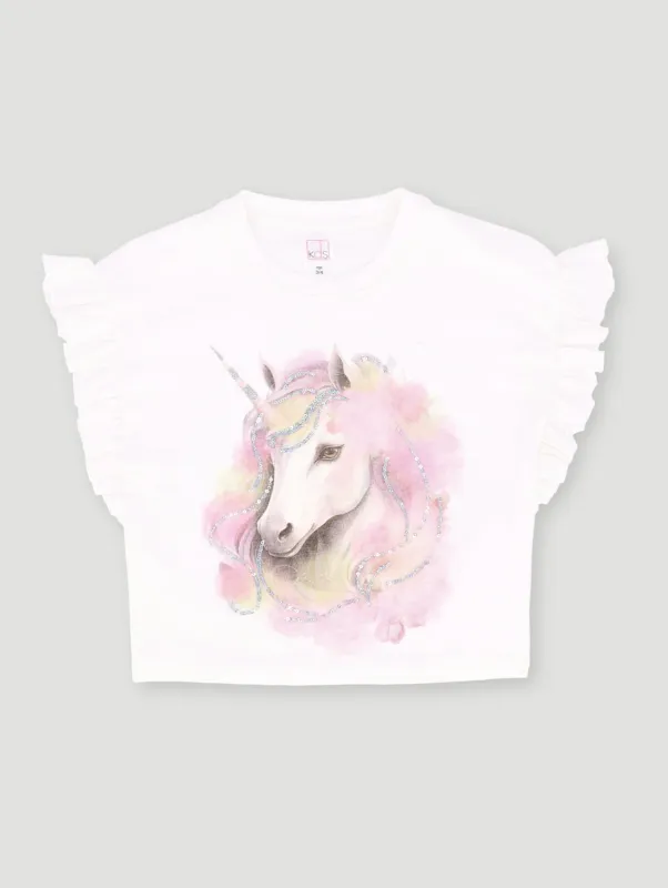 Pre- Girls Unicorn Sequins Tee - White sold by Edgars