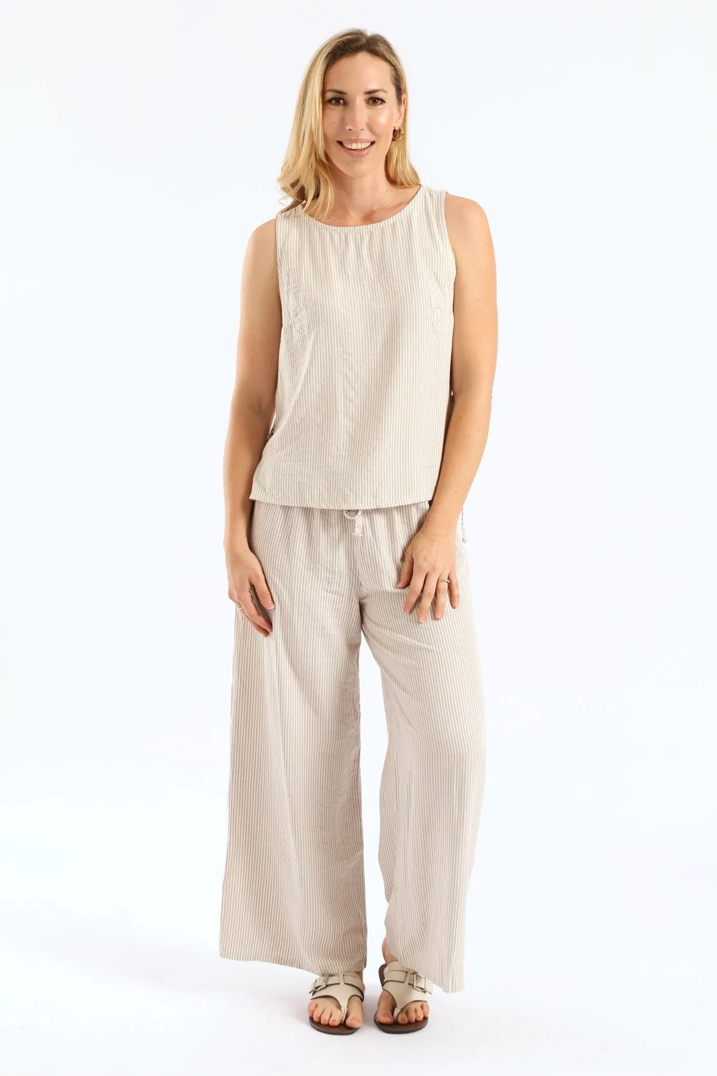 Pull-On Linen Wideleg Pants - White/Beige sold by Edgars product image thumbnail 2