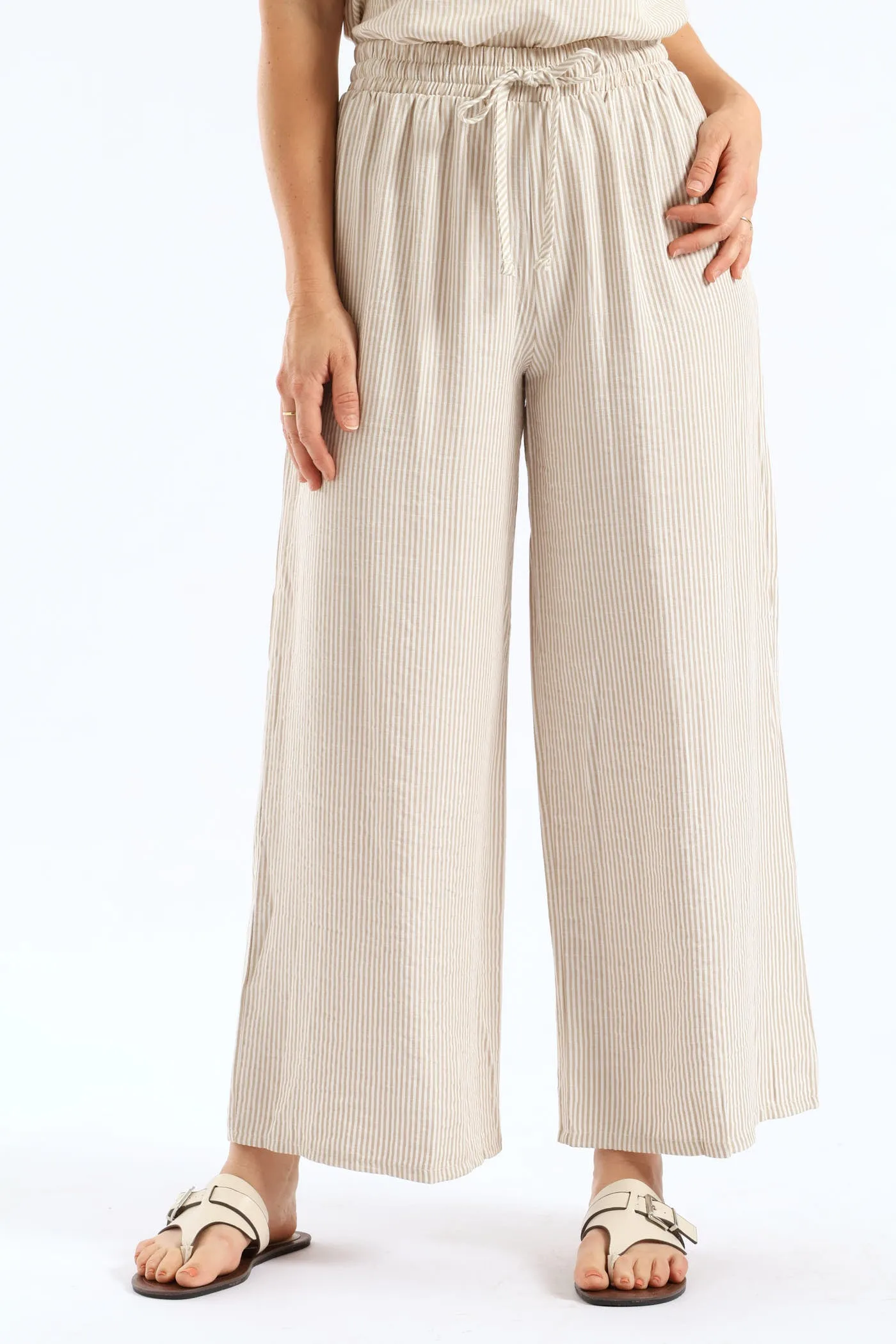 Pull-On Linen Wideleg Pants - White/Beige sold by Edgars