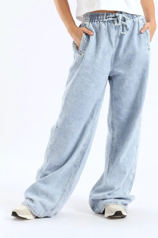 Elastic Snap Hem Denim - Bleach sold by Edgars