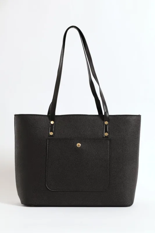 Front Pocket Gold Trim Shopper - Black sold by Edgars