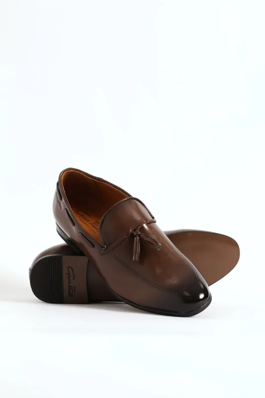 Lazer Punched Detail Tassel Loafer - Brown sold by Edgars