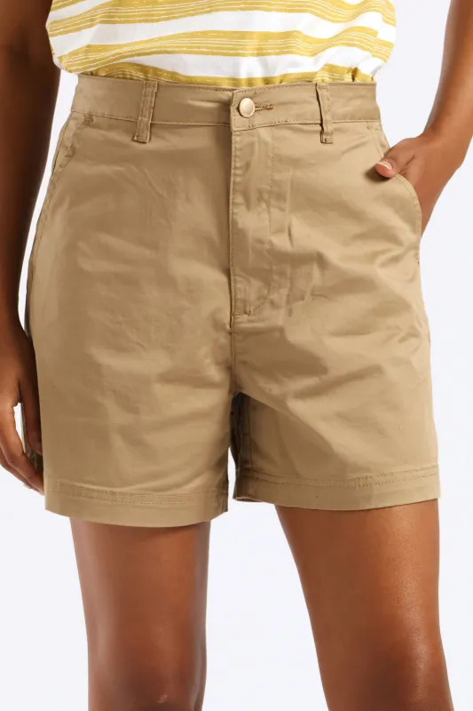 Stretch Sateen Mid Thigh Chino Short - Light Stone sold by Edgars