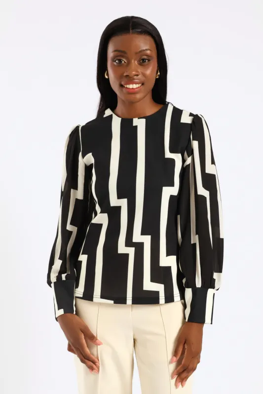 Crew Neck Knitwear Combo Blouse - Black/Cream sold by Edgars