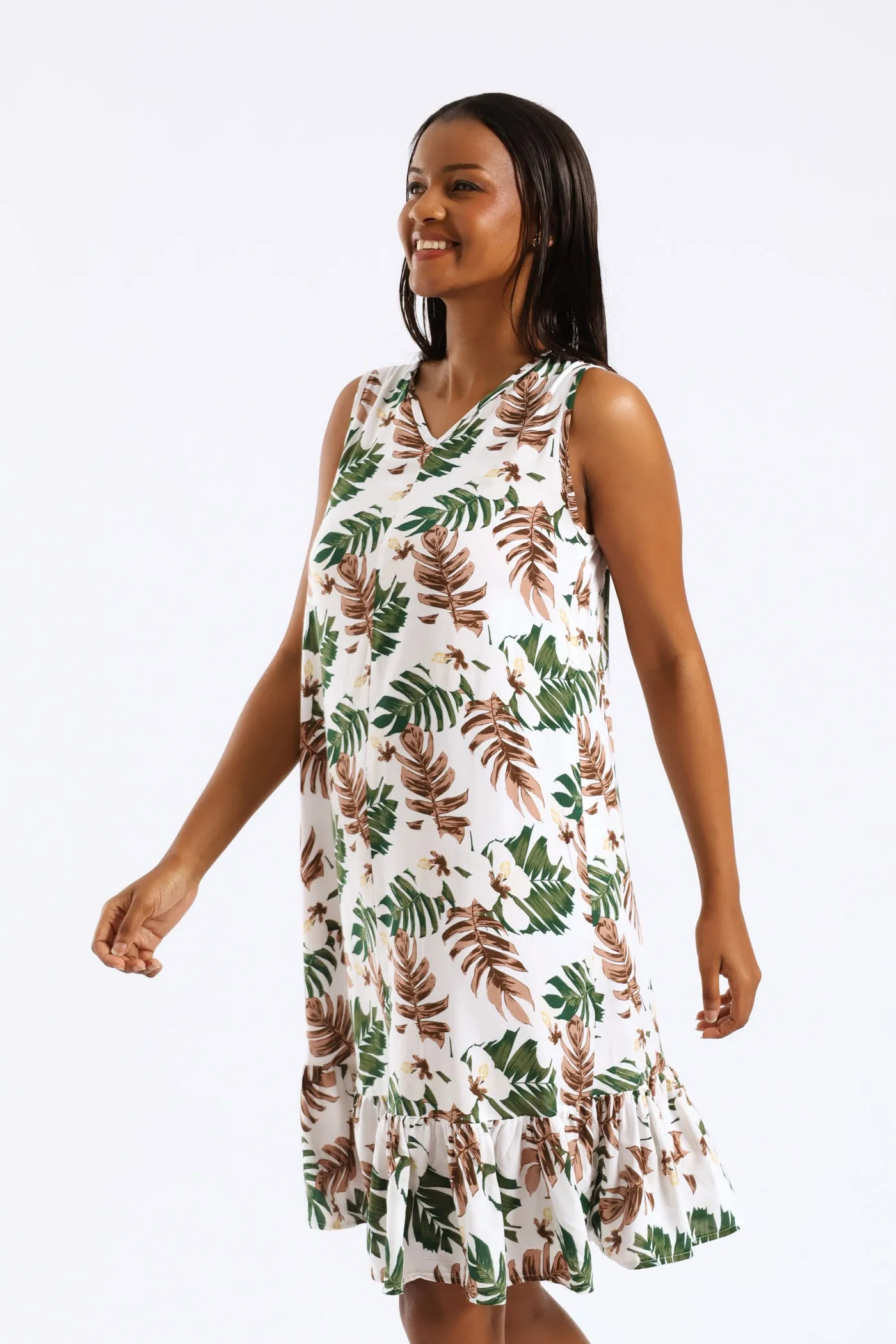 Frill Hem Hi-Lo Printed Shift Mini Dress - White sold by Edgars product image thumbnail 2
