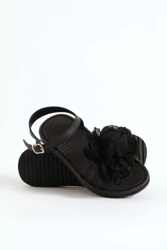 Girls Flower Moulded Sandal - Black sold by Edgars