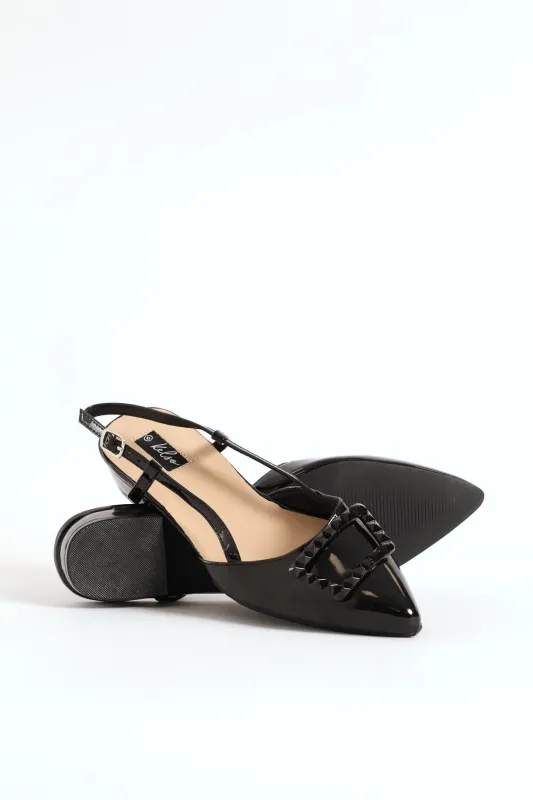 Patent Slingback Self Color Trim Mule - Black sold by Edgars