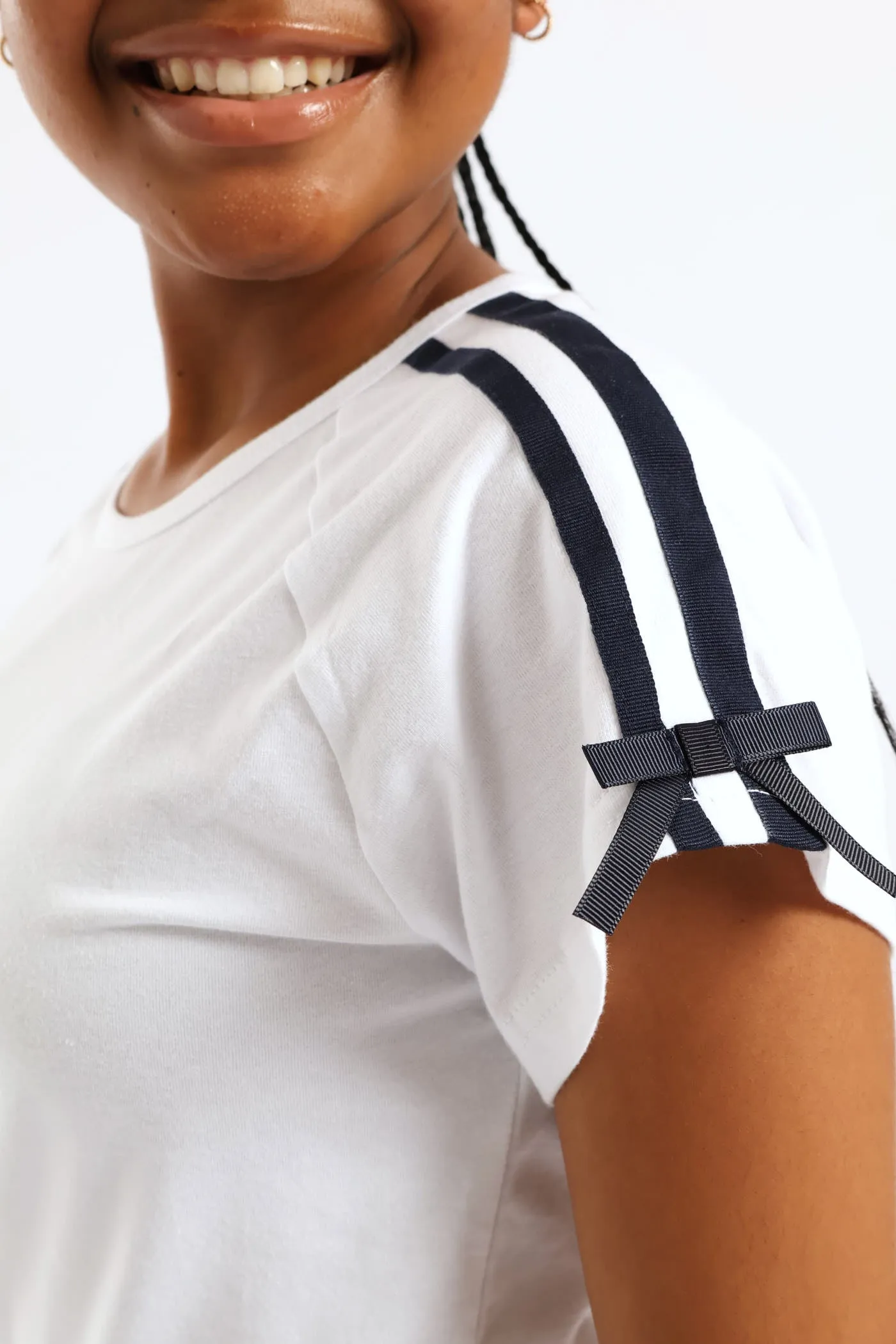 Girls Tape Detail Sleeve Bow Tee - White sold by Edgars product image thumbnail 2