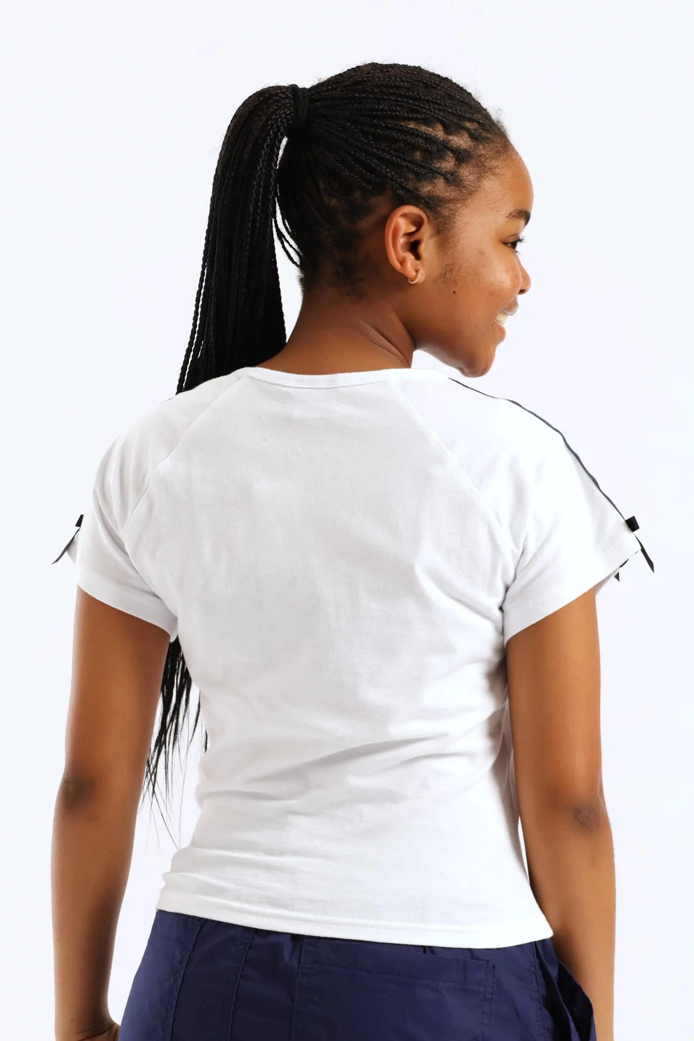 Girls Tape Detail Sleeve Bow Tee - White sold by Edgars product image thumbnail 4